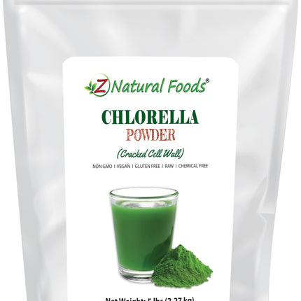 Z Natural Foods Chlorella Powder, Cracked Cell Wall Plant Protein, Blue Green Algae Superfood Powder, Perfect for Smoothies, Drinks, Recipes, Raw, Non GMO, Gluten Free, Vegan, 5 lbs