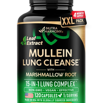 Mullein Lung Detox - Mullein Leaf 10:1 Extract - Marshmallow Root | Echinacea | Oregano | Quercetin | NAC - 15-in-1 Lung Support & Cleanse for Smokers Supplement - for Women & Men - 120 Vegan Capsules