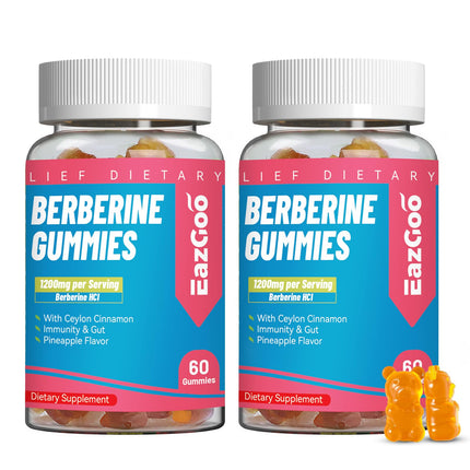 EAZGOO 2 Pack Berberine Gummies -1200mg Berberine Supplement with Ceylon Cinnamon for Metabolism and Energy Support, Vegan Gelatin-Free-120 Count