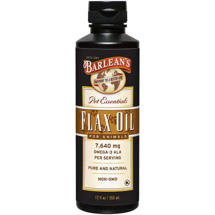 Barlean's Flaxseed Oil for Animals, Pet Essential Liquid Omega 3 Fatty Acids Cat and Dog Oil Supplements for Skin and Coat, Omega 3 for Dogs, Cats and Other Pets, 12 oz