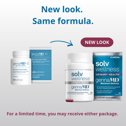 Solv Wellness GennaMD - Maximum UTI Defense - 36 mg Soluble PAC from 100% Cranberry Juice Extract - Highest PAC Concentration in a Small, Easy-to-Swallow Capsule - 90 Capsules