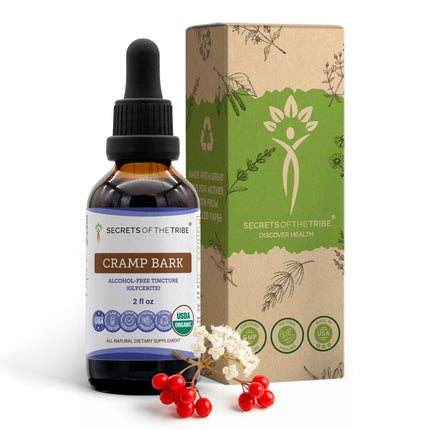 Secrets of the Tribe Cramp Bark USDA Organic | Alcohol-Free Extract, High-Potency Herbal Drops | Made from 100% Certified Organic Cramp Bark (Viburnum Opulus) Dried Bark 2 OZ