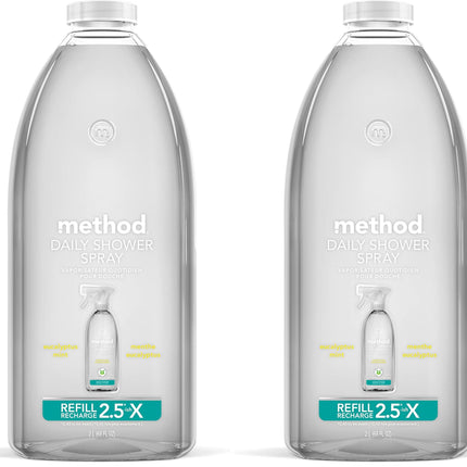 Method Daily Shower Cleaner Refill, Eucalyptus Mint, For Showers, Tile, Fixtures, Glass and Tubs, 68 Fl Oz (Pack of 2)