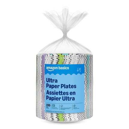 Amazon Basics Ultra Paper Plates, 8.62 Inch, Disposable, 880 Count (4 Pack of 220), Packaging May Vary