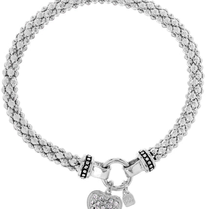 Nine West Pave Heart Stretch Bracelet - Silver Tone Chrome Hearts Ring Style with Clear Glass Crystals, 2.25in Diameter Elastic Band, Silver Heart Rings for Women Design, Zinc & Brass Construction