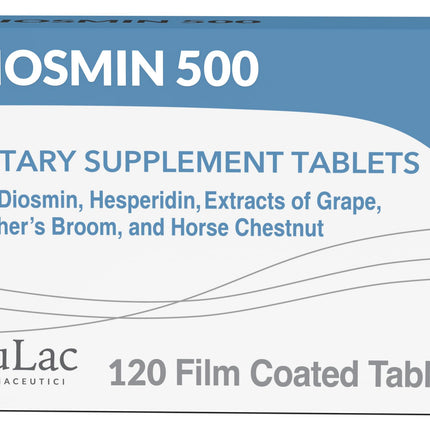 Dulac Diosmin 500, Micronized Diosmin Hesperidin Dietary Supplement 1000mg per serving, Horse Chestnut Extract, Butcher’s Broom & Red Grape Extract, Leg Circulation Support, 120 Tablets, Made in Italy