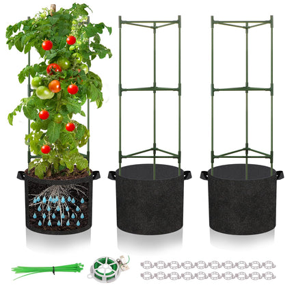SOUNDVALUE 3 Pack Tomato Cage with 10 Gallon Grow Bag for Garden Balcony