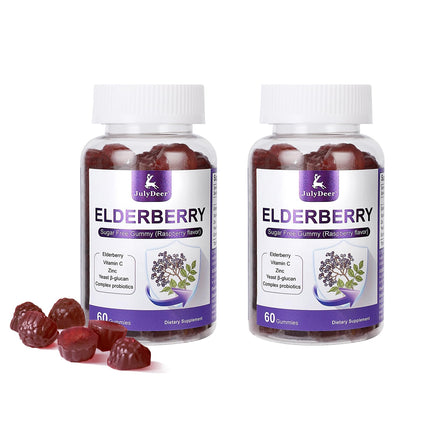 120 Gummies Sambucus Elderberry Gummies - Immune Support for Adults and kids 4+ 5 in 1 with Vitamin C, Zinc, Yeast β-glucan, Probiotics Complex, Nature Elderberry Supplement, Non-GMO, Gluten Free