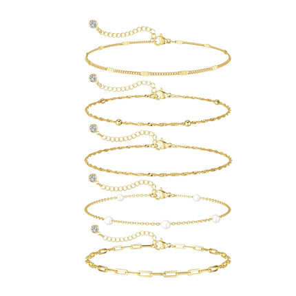Dainty 14K Gold Plated Pearl Bracelets Stack for Women