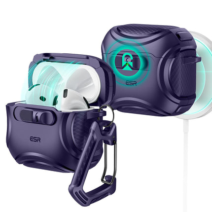 ESR for AirPods 4 Case, Compatible with AirPods 4 Generation Case (2024) (USB-C), Compatible with MagSafe, Drop-Proof Lock, Easy Open, Cyber Series, Purple