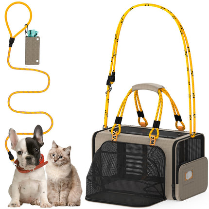 PAWZIDEA Expandable Pet Carrier TSA Airline Approved, 18″×11″×11″ Soft-Sided Top-Load Carriers for Small Dog & 2 Cats Under Seat, Collapsible Puppy & Animal Travel Bag Up to 18lbs, ID Card, Chew-Proof