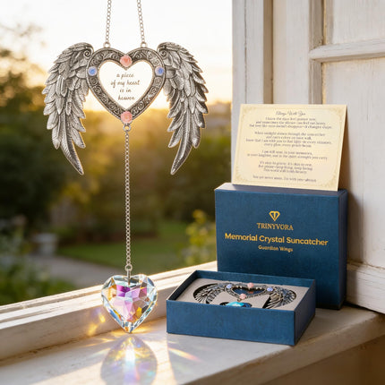 Sun Catcher Memorial Gifts A Piece of My Heart is in Heaven,Heavenly Wings Sympathy Gift for Loss of Loved One, Crystal Suncatcher for Windows, Bereavement & Grief Gift for Women, Remembrance Decor