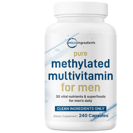 Micro Ingredients Pure Methylated Multivitamin for Men, 240 Capsules | 30 Essential Nutrients with Activated B Complex & Methylfolate + Saw Palmetto, Ginseng, Maca, Lycopene, Vitamin D3 & Zinc