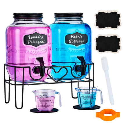 1 Gallon Liquid Laundry Detergent Dispenser with Stand, Glass Laundry Soap Dispenser, Glass Jars for Laundry Room Organization and Storage, Liquid Detergent, Fabric Softener