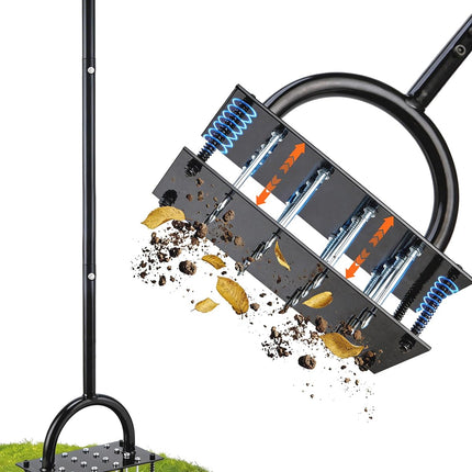 Uojim Lawn Aerator, 15x3 Solid Steel Tines for Efficient Aeration, Dual-Spring Auto-Clean to Prevent Clogging, 38" Ergonomic T-Handle & Wide Foot Pedal Used for Courtyard,Garden,Patio