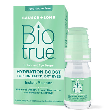 Biotrue Hydration Boost, Preservative-Free Eye Drops for Dry Eyes, Instantly Moisturizes, Rehydrates, Contact Lens Friendly, Refresh & Relieve Eye Irritation, 0.33 FL Oz (Pack of 1)