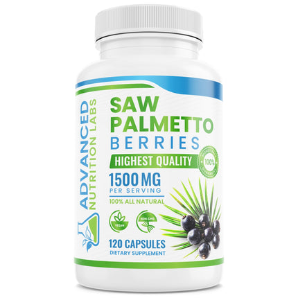 Advanced Nutrition Labs Saw Palmetto Berries & Extract - 1500 mg Saw Palmetto Supplement for Men & Women - DHT Blocker for Hair Growth, Prostate Support & Urinary Health - 120 Vegan Capsules