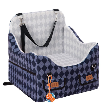 Dog Car Seat for Small/Medium Dogs up to 35lbs, 4-Pocket Storage Memory Foam Dog Booster Seat, Detachable Washable Pet Car Seat with Safety Belt, Outdoor & Indoor Use