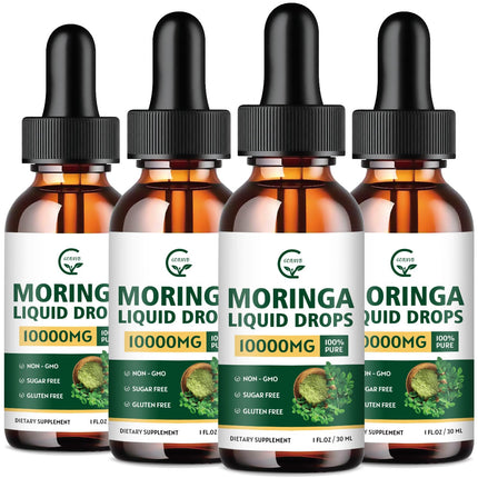 GORNVB (4 Pack) Organic Moringa Liquid Drops, Pure Moringa Leaf Extract Supplement with Black Pepper, Grape Seed Extract for Skin, Gut, Immune Support, More Potency Than Powder
