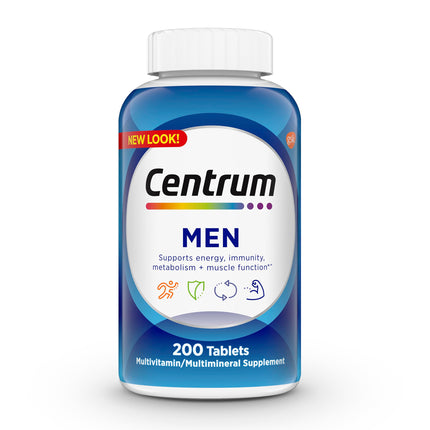 Centrum Multivitamin for Men, Multivitamin/Multimineral Supplement with Vitamin D3, B Vitamins and Antioxidants, Gluten Free, Non-GMO Ingredients -Tablet 200 Count