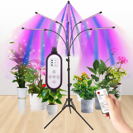 Grow Light for Indoor Plants, 5-Head Full Spectrum LEDPlant Light with 3 Light Modes, 10 Brightness Levels, Remote Control, Height Adjustable 29-61Inch Growing Lamp for Seedlings,Flowers (5head)
