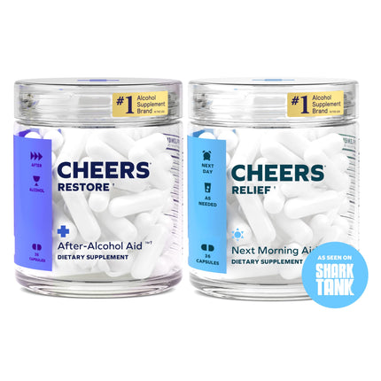 Cheers R&R Combo | Restore + Relief | Feel Better After Drinking & Support Your Liver | DHM, L-Cysteine, Milk Thistle, Ginger, White Willow Bark, Caffeine, L-Theanine | 12 Doses Each | Supplements