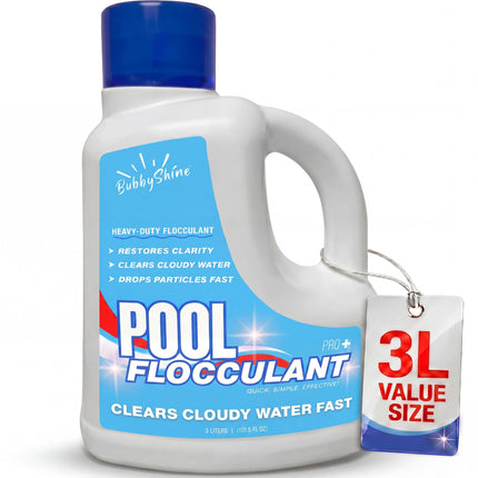 BubbyShine Pool Flocculant, Flocculant for Pool, Pool Flock Drop Out Treatment for Cloudy Water, Particle Settling Support, Pool Clarifier for Inground & Above Ground Pools, 3L
