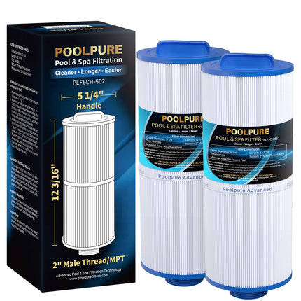 POOLPURE 5CH-502 Fine Thread Spa Filter Replaces PPM50SC-F2M, Marquis Spa 20041, 20091, 370-0237, Marquis 50 Hot Tub Filter, Length: 12 3/16", 2” Male Thread/MPT (2 Pack)