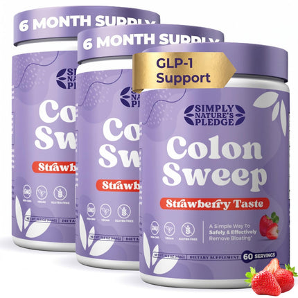 ColonSweep Strawberry Psyllium Husk Powder – GLP-1 Support for Appetite Control, Gut Health & Bloating Relief – Probiotic Fiber Colon Cleanse Detox – Vegan, Gluten-Free – 60 Servings (Pack of 3)