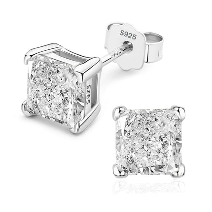Sterling Silver Stud Earrings for Men Women Princess 6MM Cubic Zirconia CZ