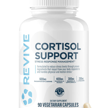 Revive MD Cortisol Manager, 90 Vegetarian Capsules - Cortisol Supplement w/Magnesium & L-Theanine Support Health, Focus, Energy, Fatigue, & Adrenal Gland Function - Vegan & Gluten-Free (30 Servings)