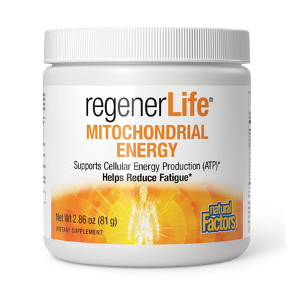 Natural Factors RegenerLife Powder - Supports Cellular Energy & Fatigue* - Mitochondria Support Drink Mix - Non-GMO - Tropical Flavor - 2.86 oz