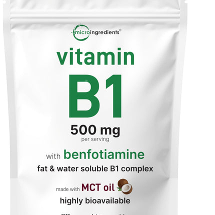 Micro Ingredients Vitamin B1 Thiamine 500mg with Benfotiamine & MCT Oil, 240 Softgels | Highly Bioavailable Thiamine Supplement for Energy & Nervous System Support* | Non-GMO, Soy Free