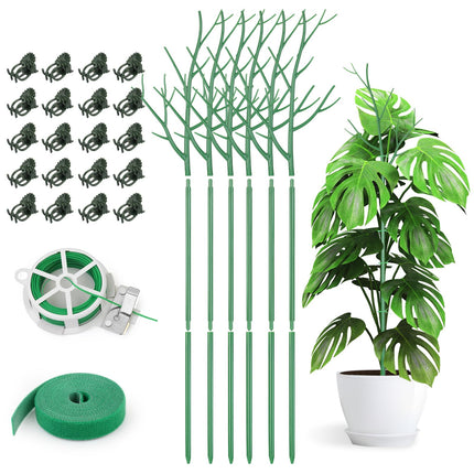 6 Pack Plant Support Stakes for Indoor Plants, 39.37 Inch Tall Twig Plant Sticks with Orchid Clips Twist Ties and Plant Ties for House Potted Monstera Plants Support, Green