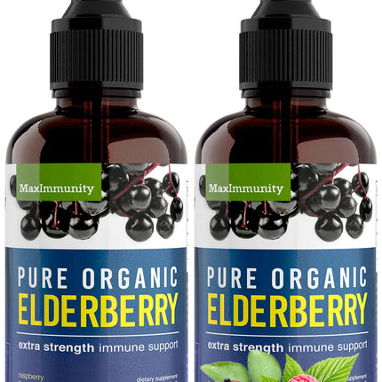 MaxImmunity Organic Elderberry Syrup, 60 Day Supply, Black Liquid Drops for Immune Support, Sambucus Elderberry Syrup - Liquid Extract Drops for Kids & Adults - Extra Strength (2 Pack)