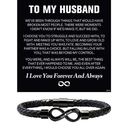 ziella To My Husband Bracelet,Dual Name Infinity Leather Bracelet,Personalized Custom Name Stainless Steel Bracelet Holiday Birthday for Him (9inch, 9inch)