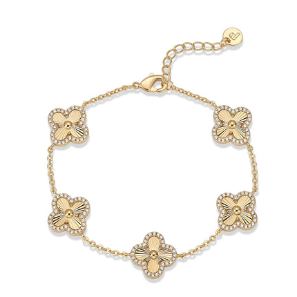 PAVOI CZ Clover Stackable Bracelet for Women, 14K Gold Plated, Yellow Gold
