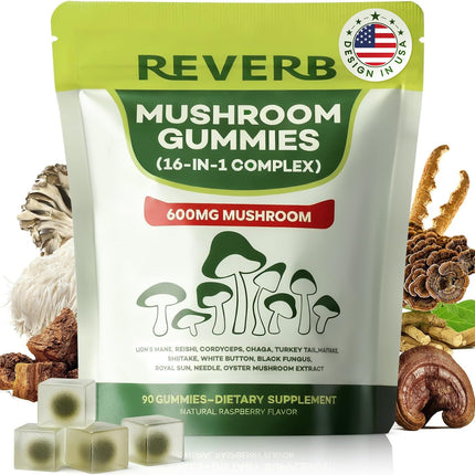 Mushroom Gummies 16-In-1 Mushroom Blend With Ashwagandha Gummies For Brain Health,Cognitive, Memory & Focus,Energy 0g Added Sugar Mushroom Supplement Lions Mane,Reishi,Cordyceps,Turkey Tail,Chaga (90)