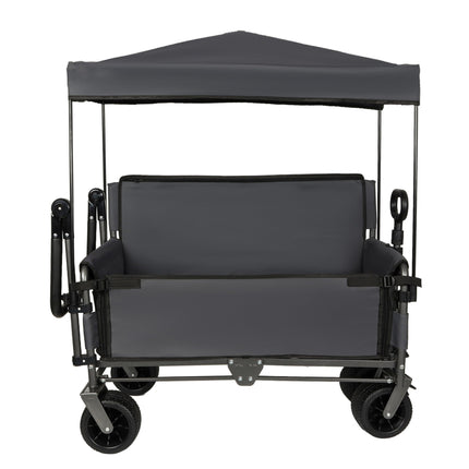 ZeHuoGe 3-in-1 Folding Wagon Cart with Bench Seat & Canopy & Storage, 500lbs Heavy-Duty, 180L Capacity, All-Terrain Wagon for Camping, Beach, Sports, & Garden (Gray)