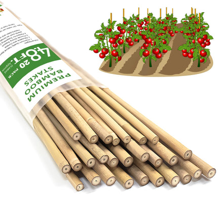 Plant Stakes, 4.8 FT Natural Bamboo Stakes Plant Support Stakes - 25Pcs