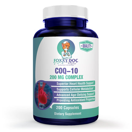 Dr. Valerie Nelson CoQ10 - Co-Enzyme Q10-200 mg - Excellent Value - 200 Caps - Quick Absorption - Veg. Caps - Non-GMO - Ubiquinone - Heart & Cellular Energy & Brain Supplement by Foxxy Doc