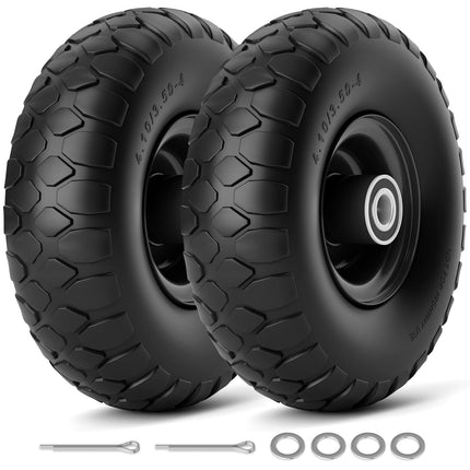 RONPOW 4.10/3.50-4 Flat Free Tire, 10 Inch Solid Tires, 500Lb Heavy Duty Replacement Wheel with 5/8" Bearings, Compatible with gorilla Cart, Garden Carts, Dump Wagons, Dolly & Hand Trucks, 2Pack Black