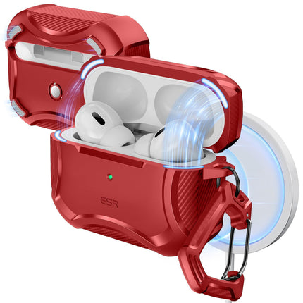 ESR for AirPods Pro 2nd Generation Case, Compatible with Airpods Pro Case 2nd/1st Gen (2023/2022/2019), Compatible with MagSafe, Powerful Drop Protection, Magnetic Lid with Cleaner Kit, Red