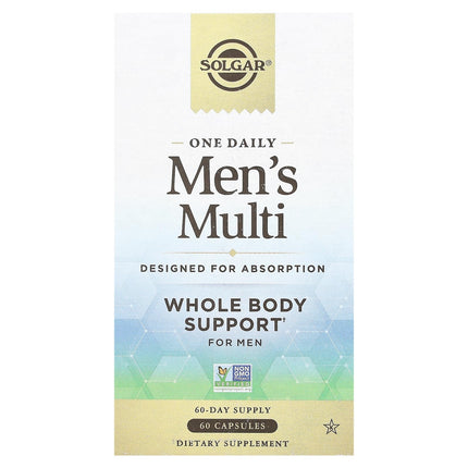 Solgar One Daily Men's Multivitamin Whole Body Support Supplement, Highly Absorbable Delayed Release One Daily Multi Vitamin Capsules for Men - Immune Heart Energy Stress & Muscle Health, 60 Servings