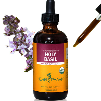 Herb Pharm Certified Organic Holy (Tulsi) Liquid Extract for Energy and Vitality Basil, 4 Fl Oz