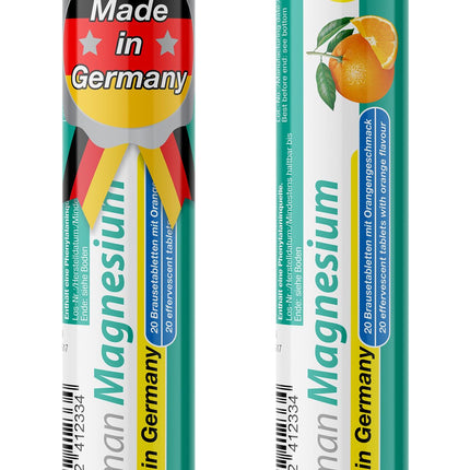 German Magnesium Oxide Supplement | Effervescent Tablets | Orange Flavor – 200 mg Magnesium per Serving | Sugar Free, Vegan – T&D Pharma – Made in Germany