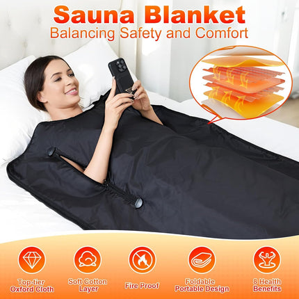 yamxun Infrared Sauna Blanket for Home: Portable Full Body Detox Wrap with Deep Heat Relaxation - Adjustable 86-176°F Far Infrared Therapy 20-60 Min Timer Waterproof Foldable Design 71 x 31.5 Inch