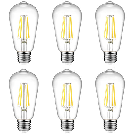 Ascher Vintage LED Edison Bulbs, 6W, Equivalent 60W, Non-Dimmable, High Brightness Cool White 4000K, ST58 Antique LED Filament Bulbs with 80+ CRI, E26 Medium Base, Clear Glass, Pack of 6