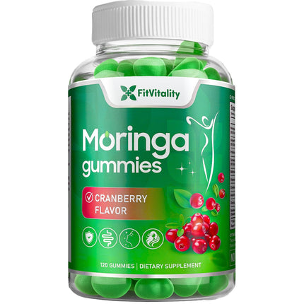 FitVitality 120 Moringa Gummies with Ginger, Turmeric, Cranberry, Amla Fruit & Probiotics | Vegan, Sugar-Free Gummies