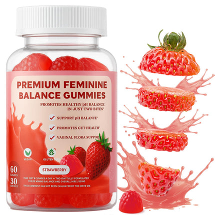 DEXOV Vaginal Probiotic Feminine Gummies for Women – pH Balance Support & Vitamin C, Strawberry Flavor, Vegan, Sugar-Free, Non-GMO, 60 Gummies (30 Servings)